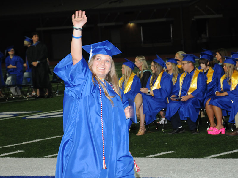 Bailey Pettit gave a big wave to the crowd after she received her diploma as a Class of 2022 graduate from Fannin County High School.